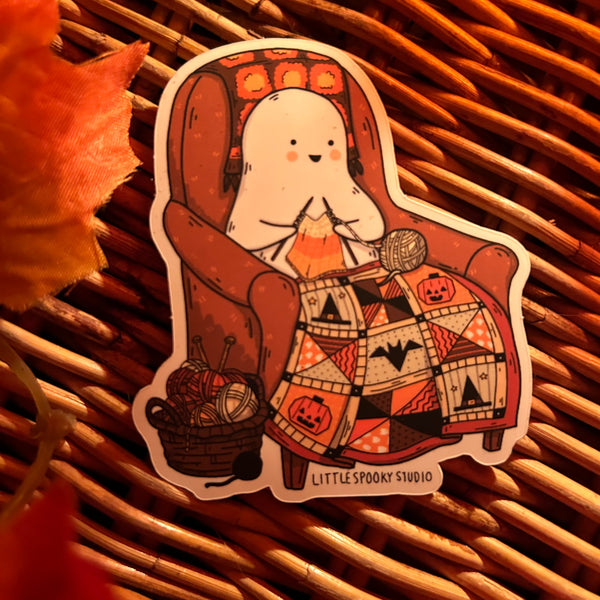 Knitting Ghostie Sticker