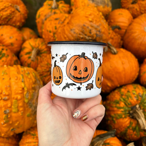 Black Rim Pumpkin Patch Enamel Mug