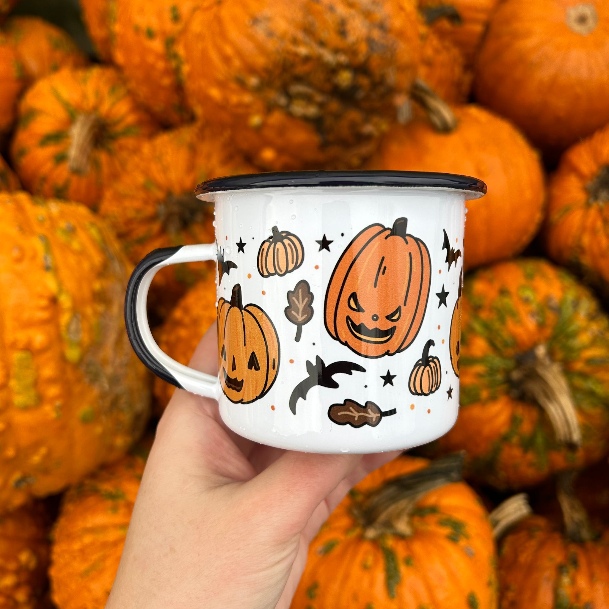 Black Rim Pumpkin Patch Enamel Mug