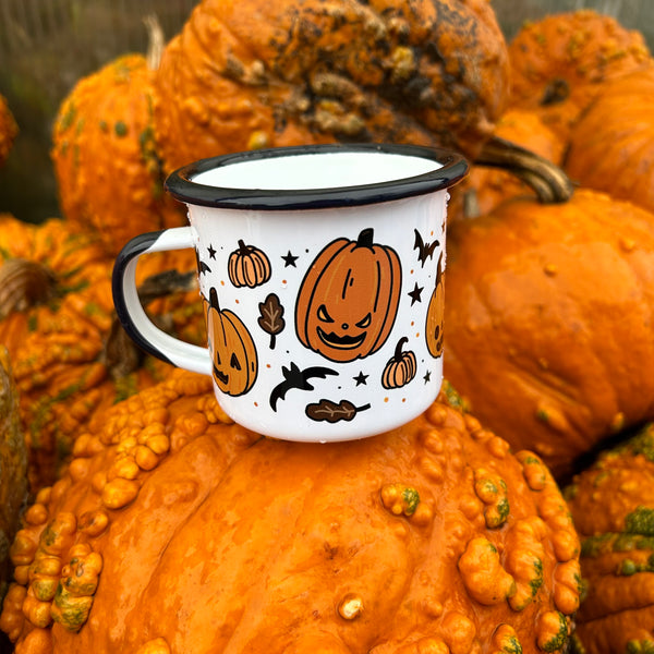 Black Rim Pumpkin Patch Enamel Mug