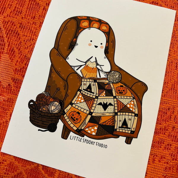 Knitting Ghostie Art Print