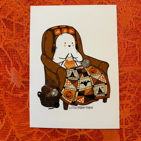 Knitting Ghostie Art Print